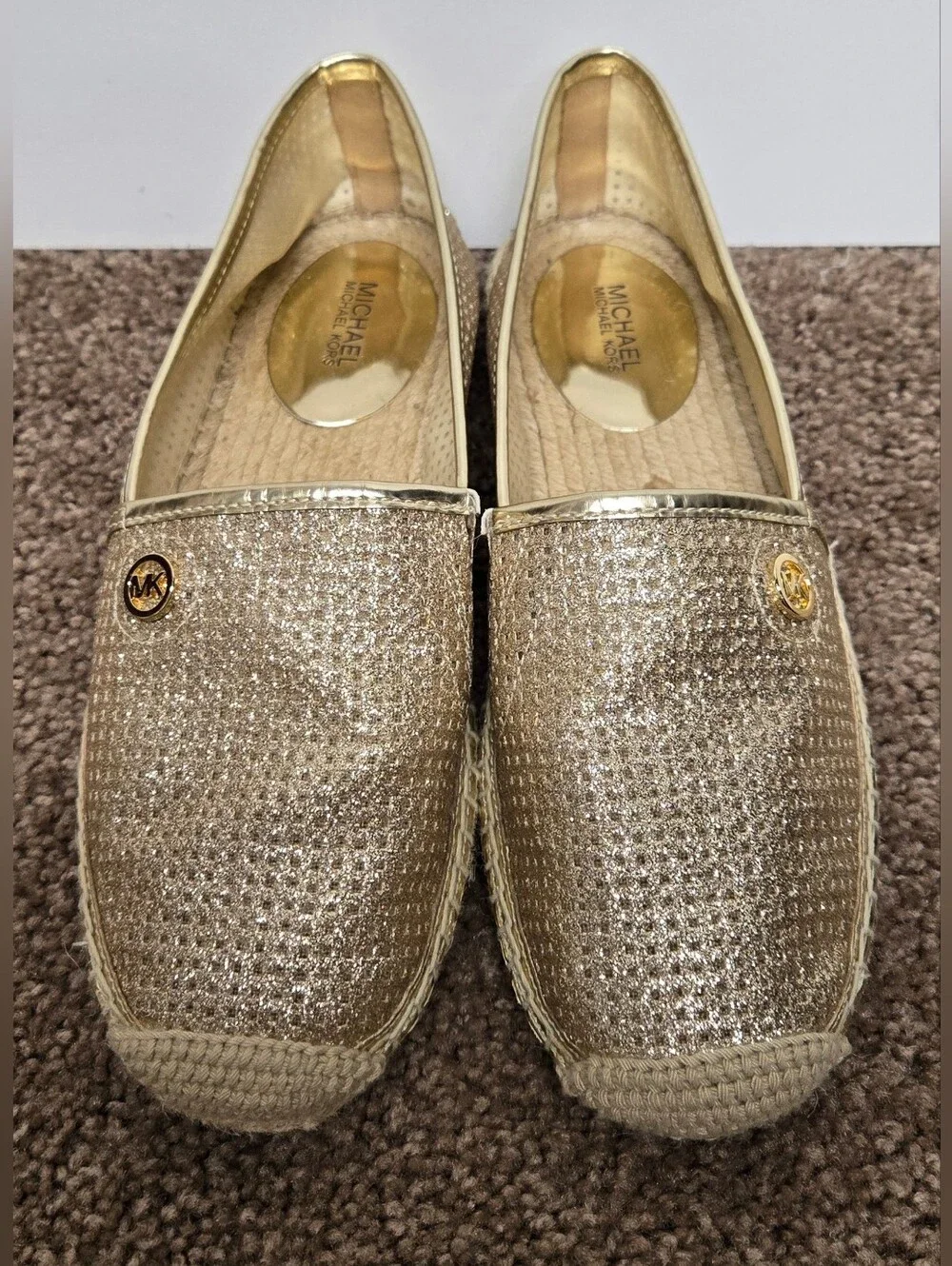 Michael Michael Kors Gold Matallic Flats Shoes Perforated Espadrille Slip On 7